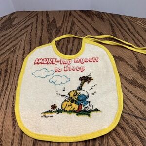 Vintage 1982 Toddler Baby Tommee Tippie Smurf~ing Myself To Sleep Tie Infant Bib